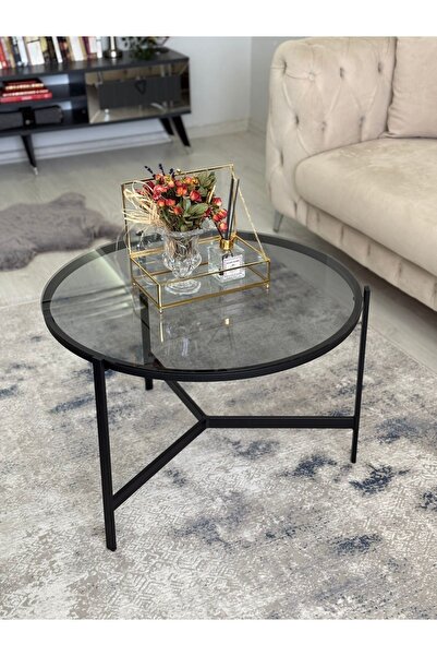 AssuCass Asya Metal Camlı Orta Sehpa Siyah - Füme