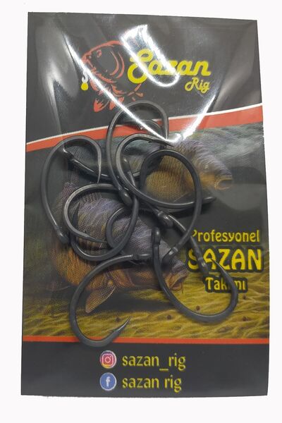 SAZAN RİG Krank Model Teflon Mat Siyah Delikli Olta Iğnesı 6 No (10 Adet)