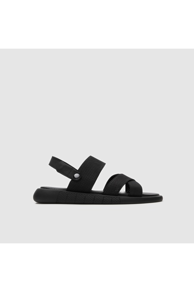 TOGO Siyah Hakiki Deri Erkek Düz Sandalet [052137]