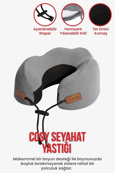 Viscofoam Cozy Orthopedic Travel Pillow with Visco Neck Support - Gray |   Ergo Travel