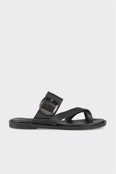 Elle Shoes Siyah Deri Kadın Terlik