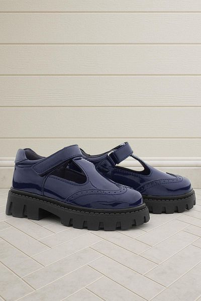 Rakerplus Navy Blue Patent Leather Velcro Girls' School Shoes