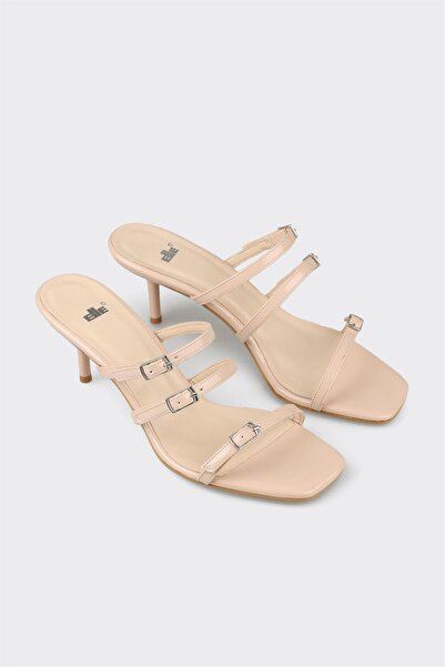 Elle Shoes Bej Kadın Topuklu Terlik