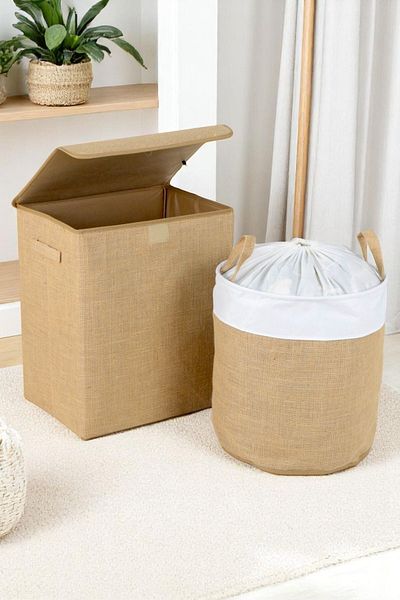 İronika Jute Closet Organizer Toy Box Items Laundry Storage Basket Organizer Box Set of 2