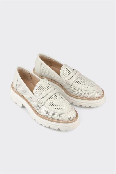 Elle Shoes Ekru Deri Kadın Günlük Ayakkabı