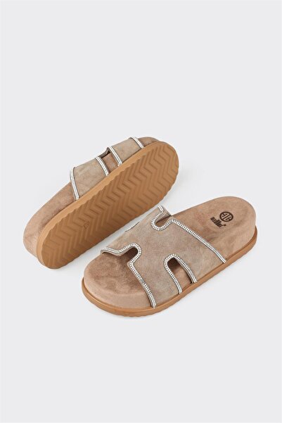 Elle Shoes Vizon Deri Kadın Spor Terlik