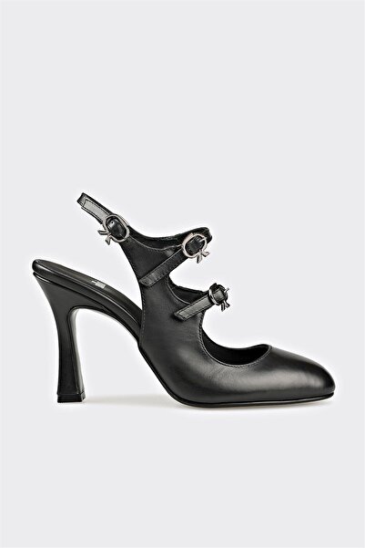 Elle Shoes Siyah Deri Kadın Topuklu Ayakkabı