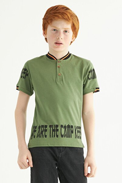 zepkids Велосипедний комір, короткі рукави з ґудзиками, рукави з принтом Camp...