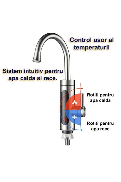 SellerRasov doar pregatiti Instant Hot and Cold Water Faucet, Led, 3300w, Stainless Steel, 360° Rotation, 2m Cable, Silver