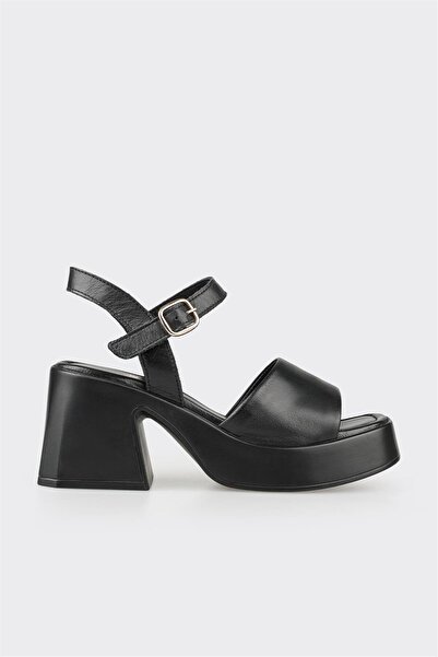 Elle Shoes Siyah Deri Kadın Günlük Sandalet