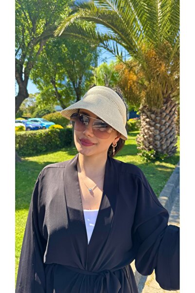 Luminos Butik Bej Arkası Lastikli Hasır Vizör Şapka HSR2089