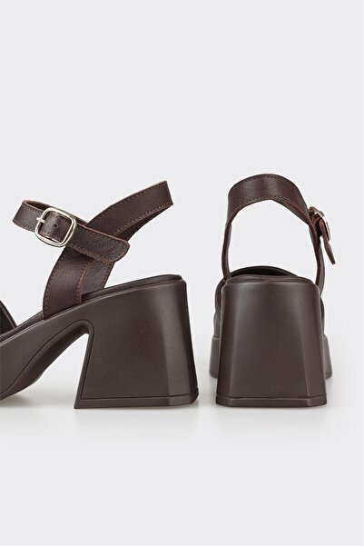 Elle Shoes Kahve Deri Kadın Günlük Sandalet