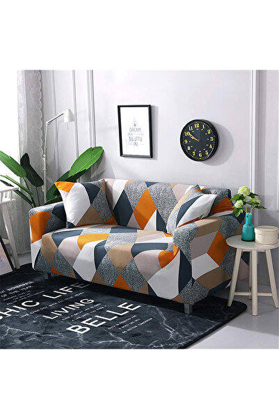Generic 4-Seater Exquisitely Rhombs Designed Wrinkle-free Anti-slip 360-degree Full Coverage Sofa Slipcover