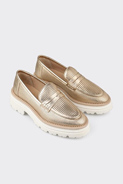 Elle Shoes Gold Deri Kadın Günlük Ayakkabı