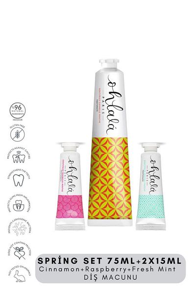 OHLALA Cinnamon 75 ml Fresh Mint 15 ml Raspberry Mint 15 ml Spring Set Toothpaste