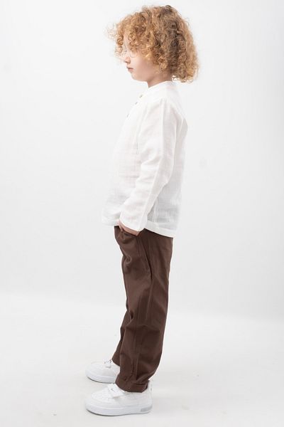 Vauva Muslin Shirt Suit, Trousers Suit, 2-Piece Suit, Buttoned Cotton Baby Kids Suit
