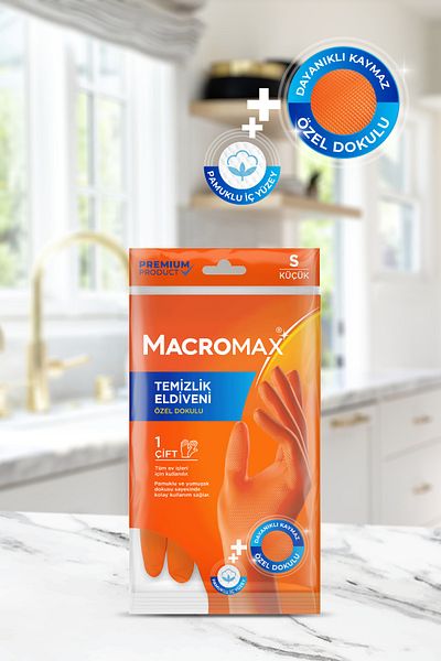 MACROMAX Small Size Cleaning Gloves with Cotton Inner Surface, Anti-Slip Pattern