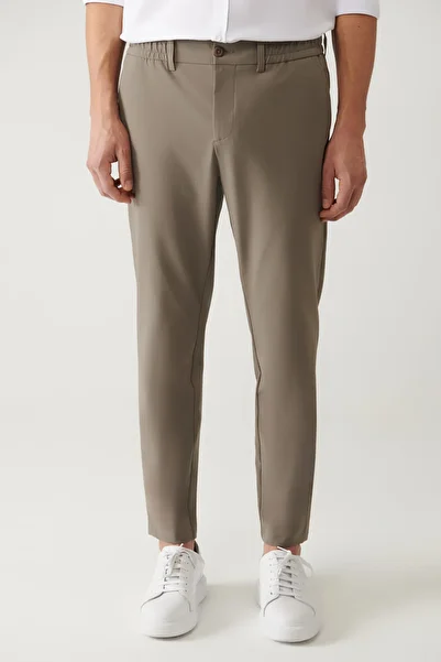 Avva Men's Mink Slim Fit Elastic Waist 360 Degree Flexible Technical Fabric Trousers A41Y3077
