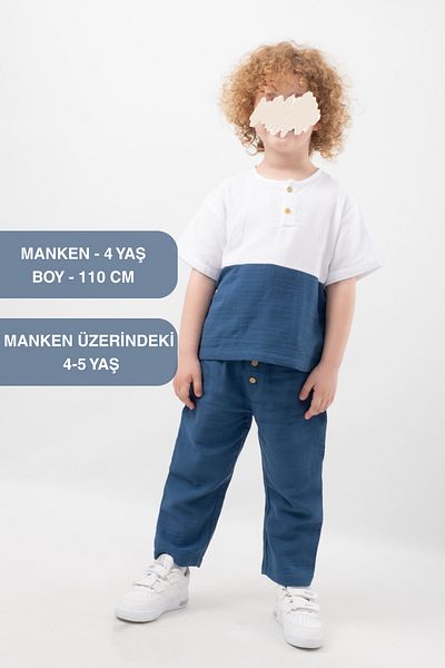 Vauva Muslin Suit Short Sleeve 2 Piece Suit Buttoned 100% Cotton Boy Organic Muslin Suit