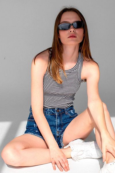 la & vetta Women's Black Striped Ribbed Halter Neck Sleeveless Undershirt