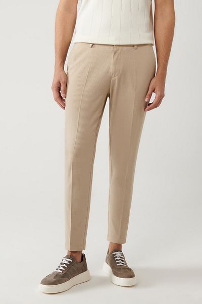 Avva Ανδρικό μπεζ Slim Fit Dobby παντελόνι με ελαστική μέση εύκαμπτο ύφασμα A41y3200