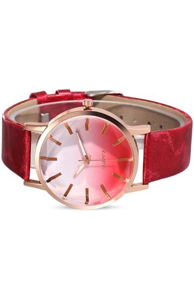 FEMME 7360 Casual Wrist Watch with Leather Strap for Women - Red