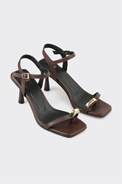 Elle Shoes Kahve Deri Kadın Sandalet