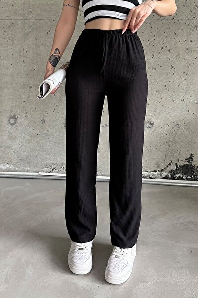 la & vetta High Waist Elastic Black Wrap Pants