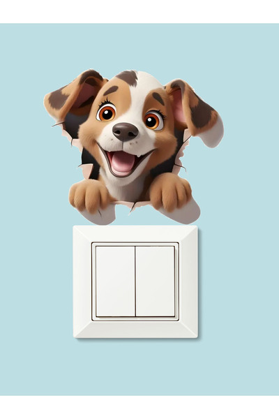 aiki Duvardan Çıkan Neşeli Köpek, Çocuk Odası Piriz Üstü Süsleme