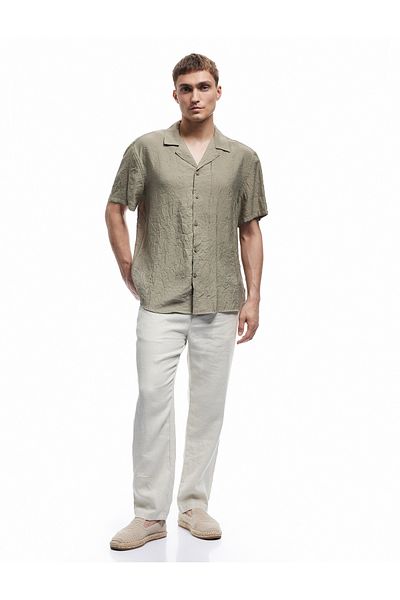 Koton Modal Fabric Regular Fit Short Sleeve Textured Turn-Down Collar Shirt