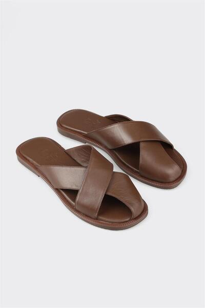 Elle Shoes Kahve Deri Kadın Terlik