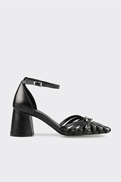 Elle Shoes Siyah Deri Kadın Topuklu Ayakkabı