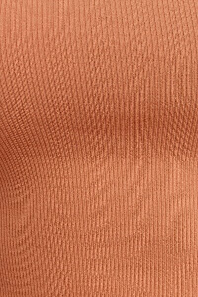 la & vetta Kadın Somon Fitilli T-shirt Halter Yaka Örme Atlet