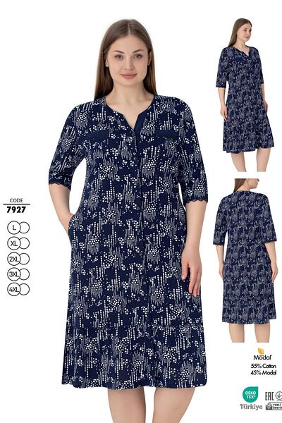 ROMEO LİFE Women's Plus Size Cotton Modal Fabric Patterned Button Dress