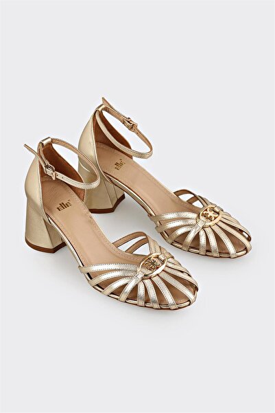 Elle Shoes Gold Deri Kadın Topuklu Ayakkabı