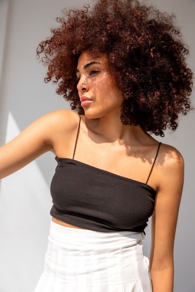 la & vetta حزام حبل أسود من القطن Crop Top Bustier