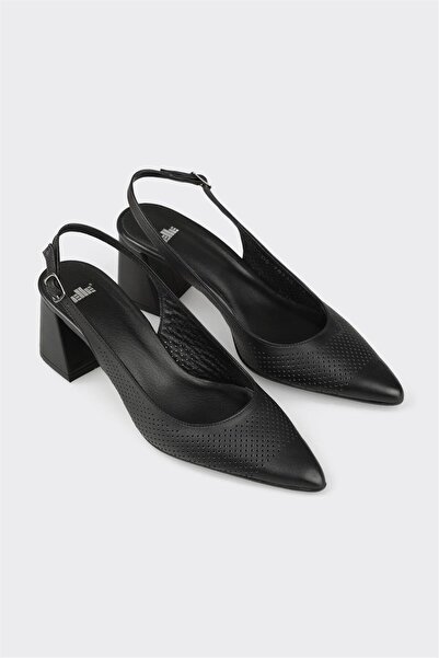 Elle Shoes Siyah Deri Kadın Topuklu Ayakkabı