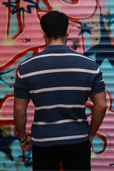 Figo Ανδρικό μπλουζάκι πόλο με μπλε και λευκές ρίγες κανονικής εφαρμογής Old Money