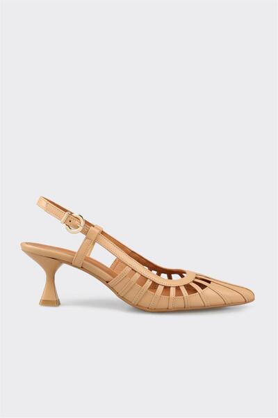 Elle Shoes Naturel Deri Kadın Topuklu Ayakkabı