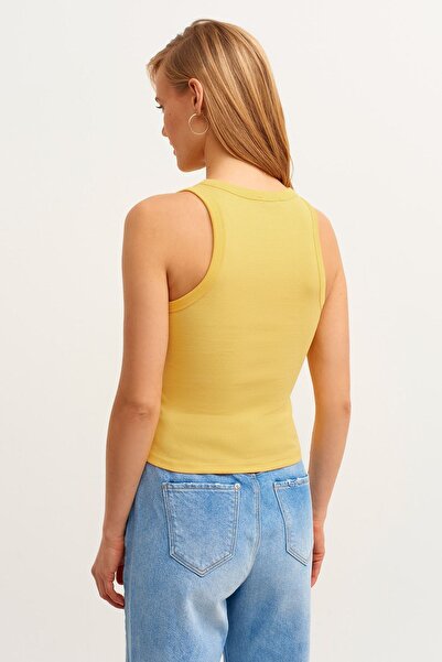 la & vetta Kadın Limoni Fitilli T-shirt Halter Yaka Örme Atlet