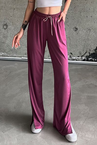 la & vetta Ψηλόμεσο παντελόνι Dusty Rose με ελαστική σχισμή μέσης