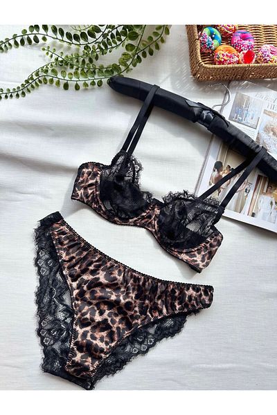 İNKO İÇ GİYİM Σετ σουτιέν με σατέν σουτιέν Leopard Underwire