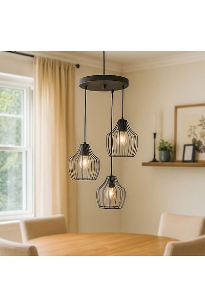 NisaLuce Nisa Luce Burgaz Modern Single Chandelier - Black - 65X20X20 cm