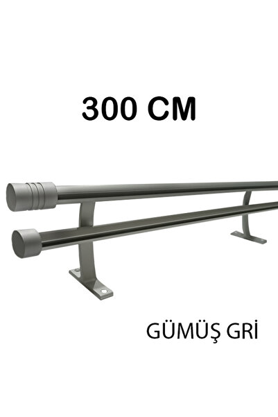 PERDE Mix 300 Cm Gri 20 Mm Kornişli Dekoratif Alüminyum Çift Raylı Rustik Per...