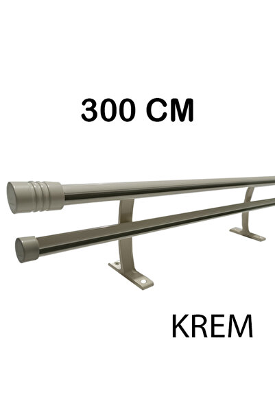 PERDE Mix 300 Cm Krem 20 Mm Kornişli Dekoratif Alüminyum Çift Raylı Rustik Pe...