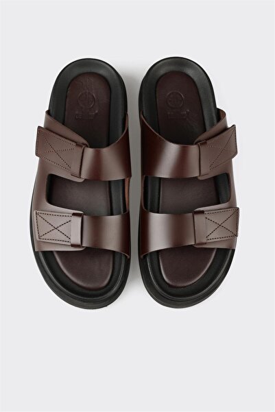 Elle Shoes Kahve Deri Erkek Terlik