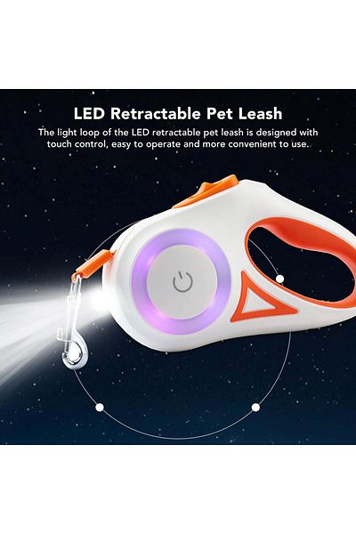 Manolex Lesa cu LED Pentru caini de talie medie/mare, Franare Automata, 3M, Maner Ergonomic din Cauciuc TPE,