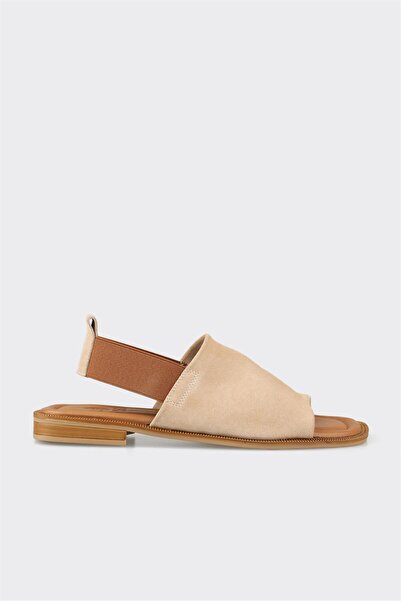 Elle Shoes Bej Deri Kadın Düz Sandalet