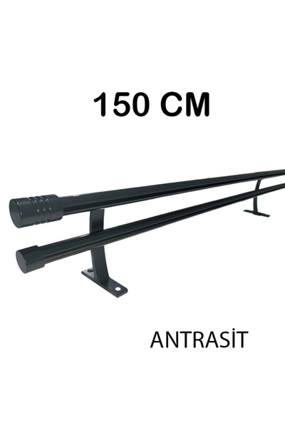 PERDE Mix 150 Cm Antrasit 20 Mm Kornişli Dekoratif Alüminyum Çift Raylı Rusti...