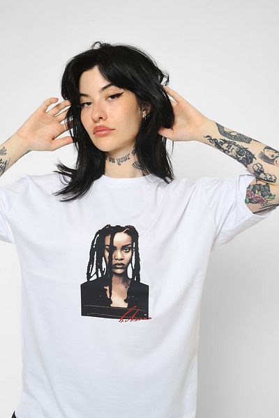 Sekizbiraltı Λευκό μπλουζάκι με στάμπα Rihanna Oversize Unisex